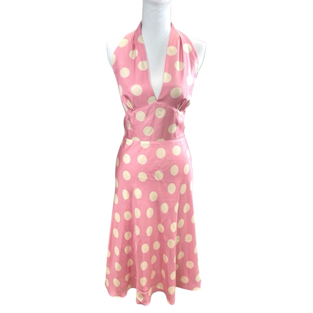 NWT Laundry By Shelli Segal Pink Silk Retro Polka Dot Dress Coquette Soft Girl - Picture 10 of 10